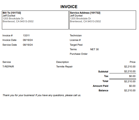 repair invoice