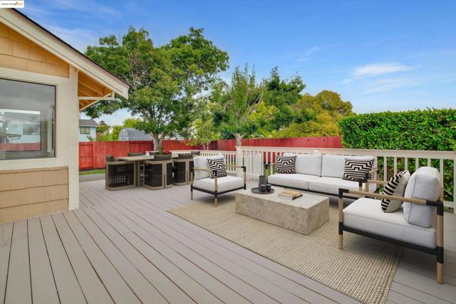 Deck featuring outdoor lounge area, outdoor dining area, and a fenced backyard