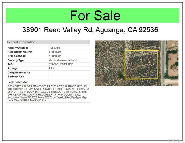 38901 Reed Valley Rd, Aguanga, California 92536, ,Land,For Sale,38901 Reed Valley Rd,CRPTP2400169