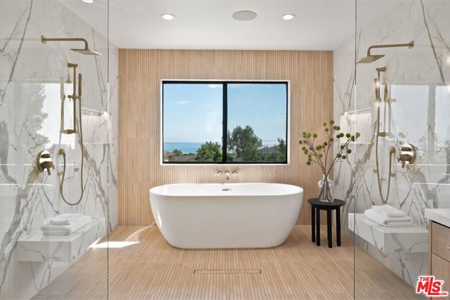 Primary bath wet room with Ocean and Catalina views
