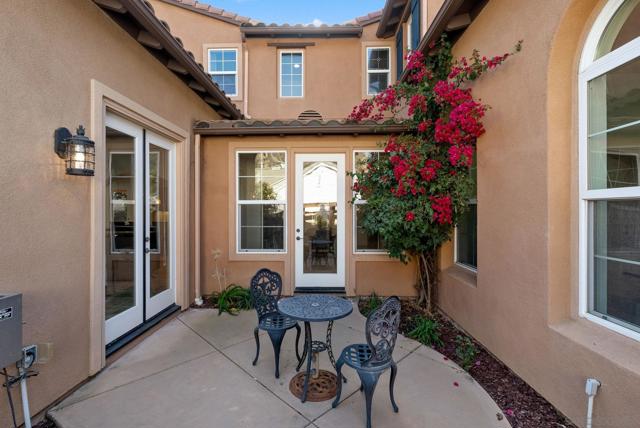 Side courtyard off (from left to right) family room, dining room, and formal living room