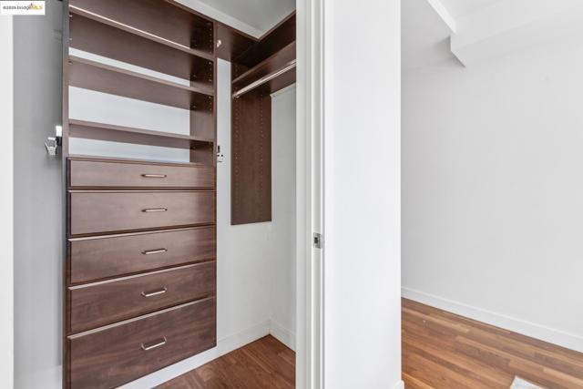 Walk in closet featuring dark wood finished floors