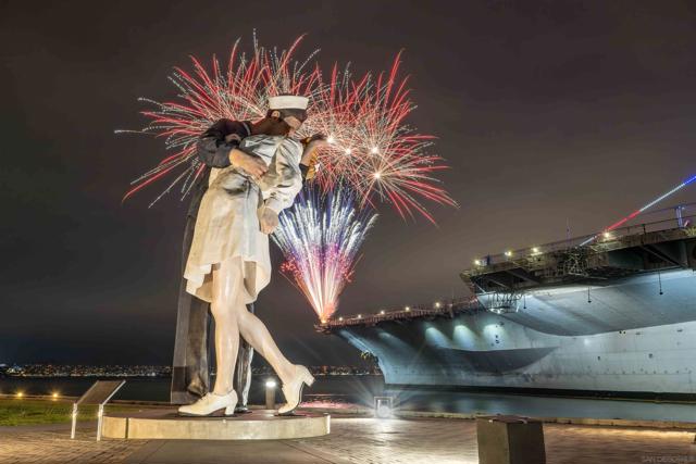 USS Midway Museum and Unconditional Surrender statue.