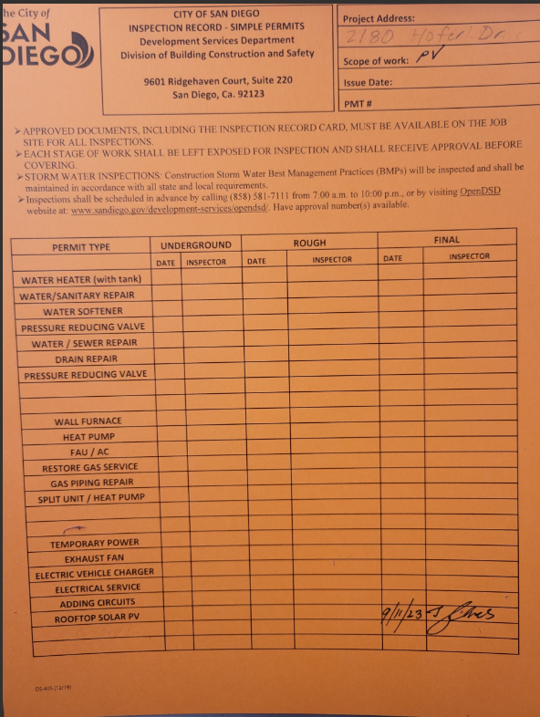 SDGE Inspection