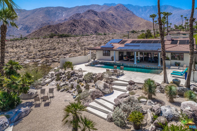 2222 N Palermo Drive Palm Springs, California Take a look at this beautifully upgraded view home located on an upper street in the highly coveted Chino Canyon neighborhood! Take in the glorious views of both the valley floor/city lights and the San Jacinto Mountains from inside and the expansive outdoor areas. The entry courtyard gives you a preview of those incredible views as you gaze through the glass doors from the front to the back of the home. The kitchen and 3 bathrooms have all been redesigned with a current, contemporary flair. The living/dining room, breakfast area, and primary bedroom all open the covered rear patio and salt water pool, while the main guest bedroom opens to the front courtyard. You own the land and the half-acre lot provides for open views and a beautiful lower garden area. There is an owned 35 panel solar system, 2 zones of air conditioning, and an evaporative cooler, in addition to an owned soft water system. All systems have been upgraded and/or renewed and this home is in move-in condition. All this plus a 2-car garage. It's all here waiting for you.