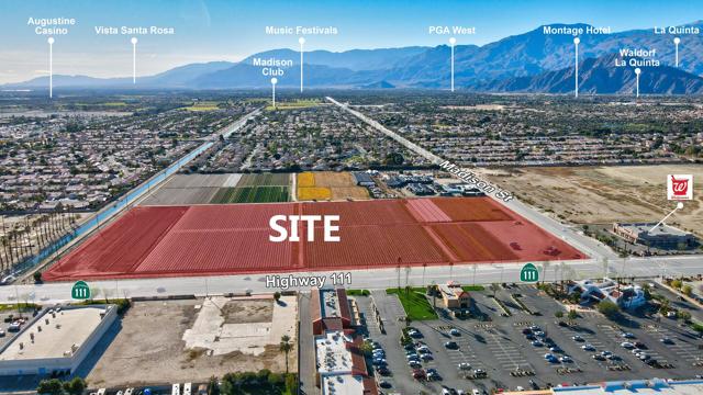 Prime Highway 111 Mixed-Use property in the City of Indio. Potential of up to 40 units per acre. Located at signalized intersection. 1,200 feet of excellent frontage on Highway 111. Walk to Coachella & Stagecoach Music Festivals. City has initiated Highway 111 street improvement project. Close proximity to the acclaimed Madison Club, PGA West, The Montage & Pendry Hotel and much more! Highway 111 & Madison combined traffic count of 50,000 ADT.