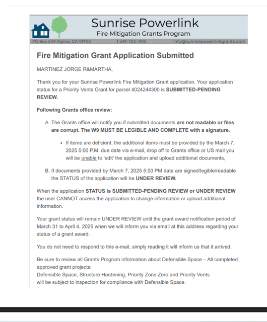 Sunrise Powerlink Grant Application