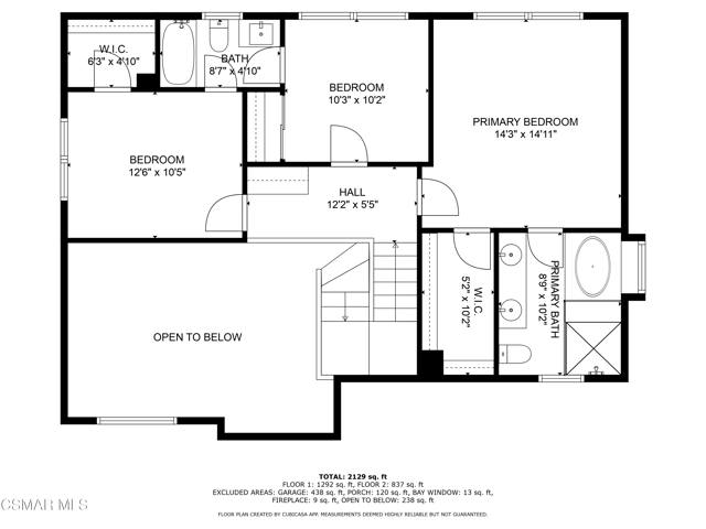 second floor with dimensions