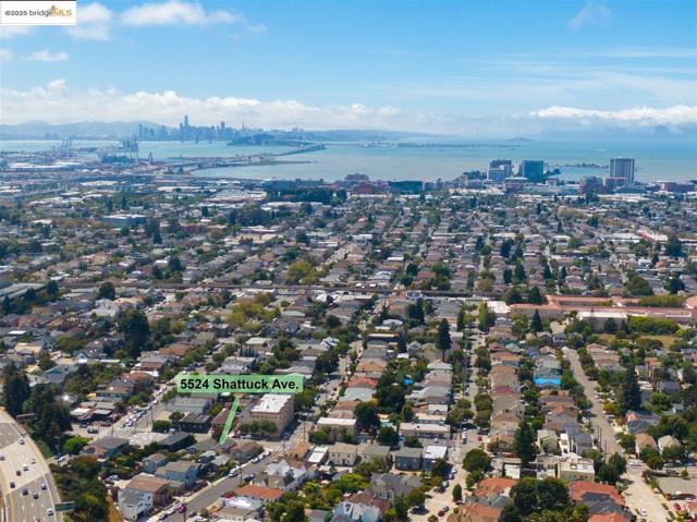 View of urban area with a large body of water