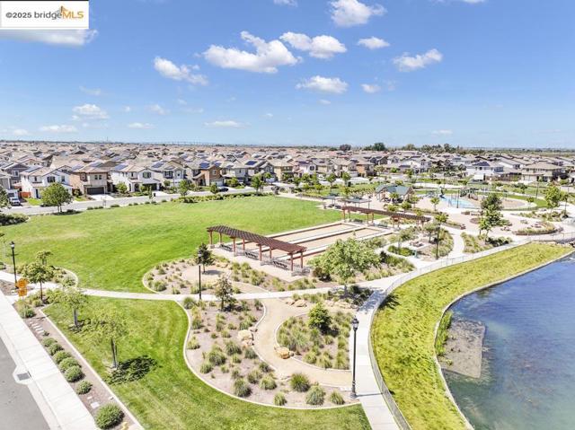 Aerial perspective of suburban area with a recreational park
