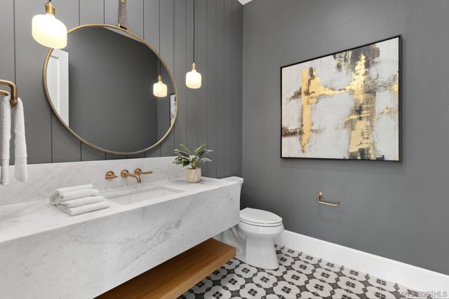 Guest bath with custom detailing.