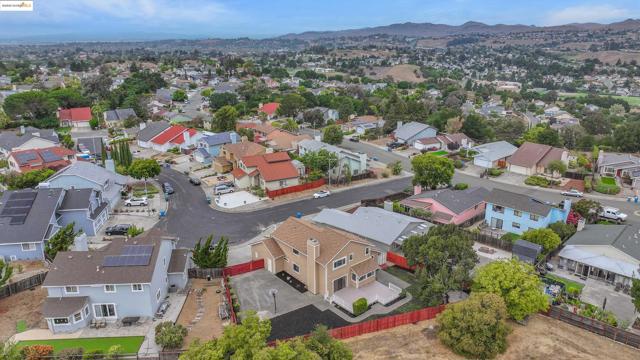 Aerial perspective of suburban area with mountains