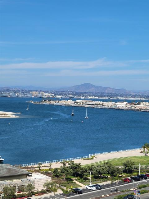 Balcony view to San Diego Bay and Mt. Miguel in the distance.