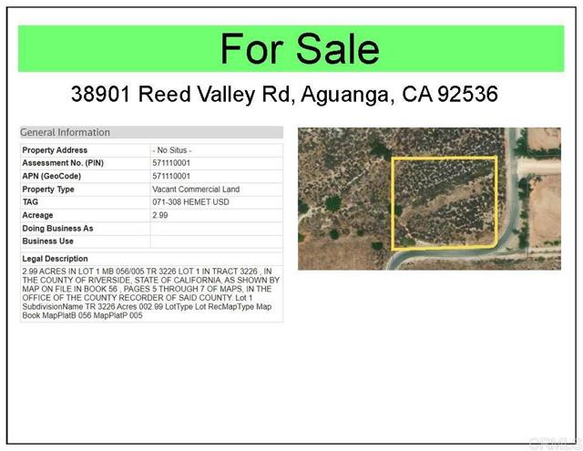 38901 Reed Valley Rd, Aguanga, California 92536, ,Land,For Sale,38901 Reed Valley Rd,CRPTP2400169