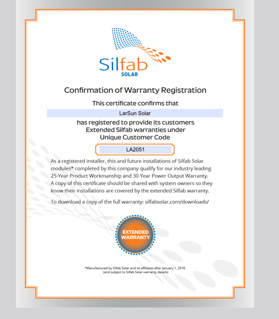 Silfab CWR Certificate