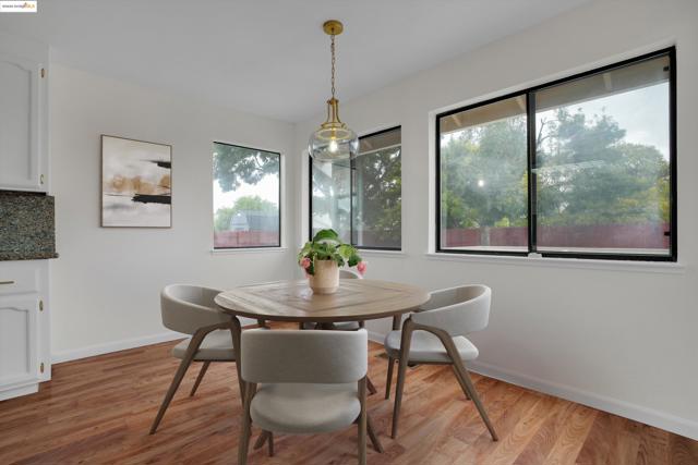Dining area with light wood finished floors