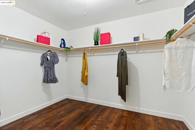 Walk in closet with wood finished floors