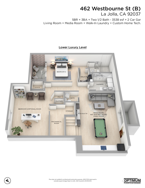 3D Floor Plan Lower Luxury Basement