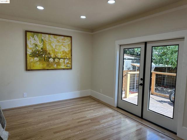 Doorway to outside deck via French doors
