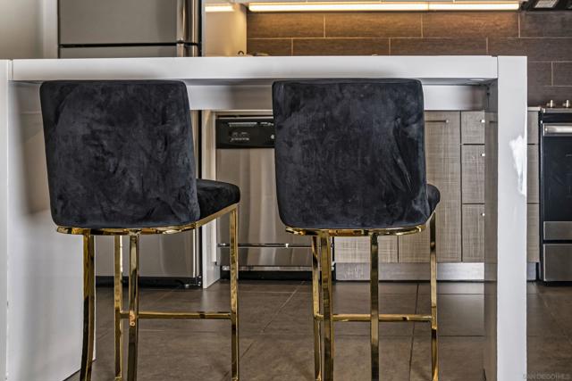 Kitchen island with bar stools.