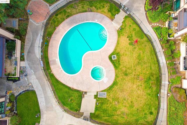 Drone / aerial view of a pool